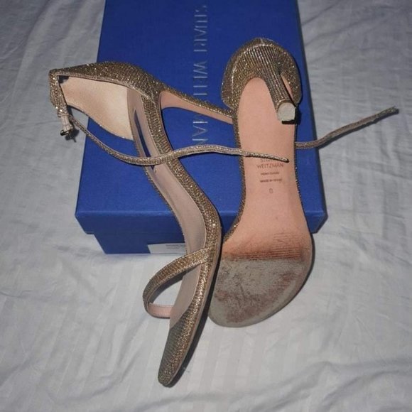 Stuart Weitzman Nudistsong Sandals 8M Platnium Noir - Picture 2 of 13